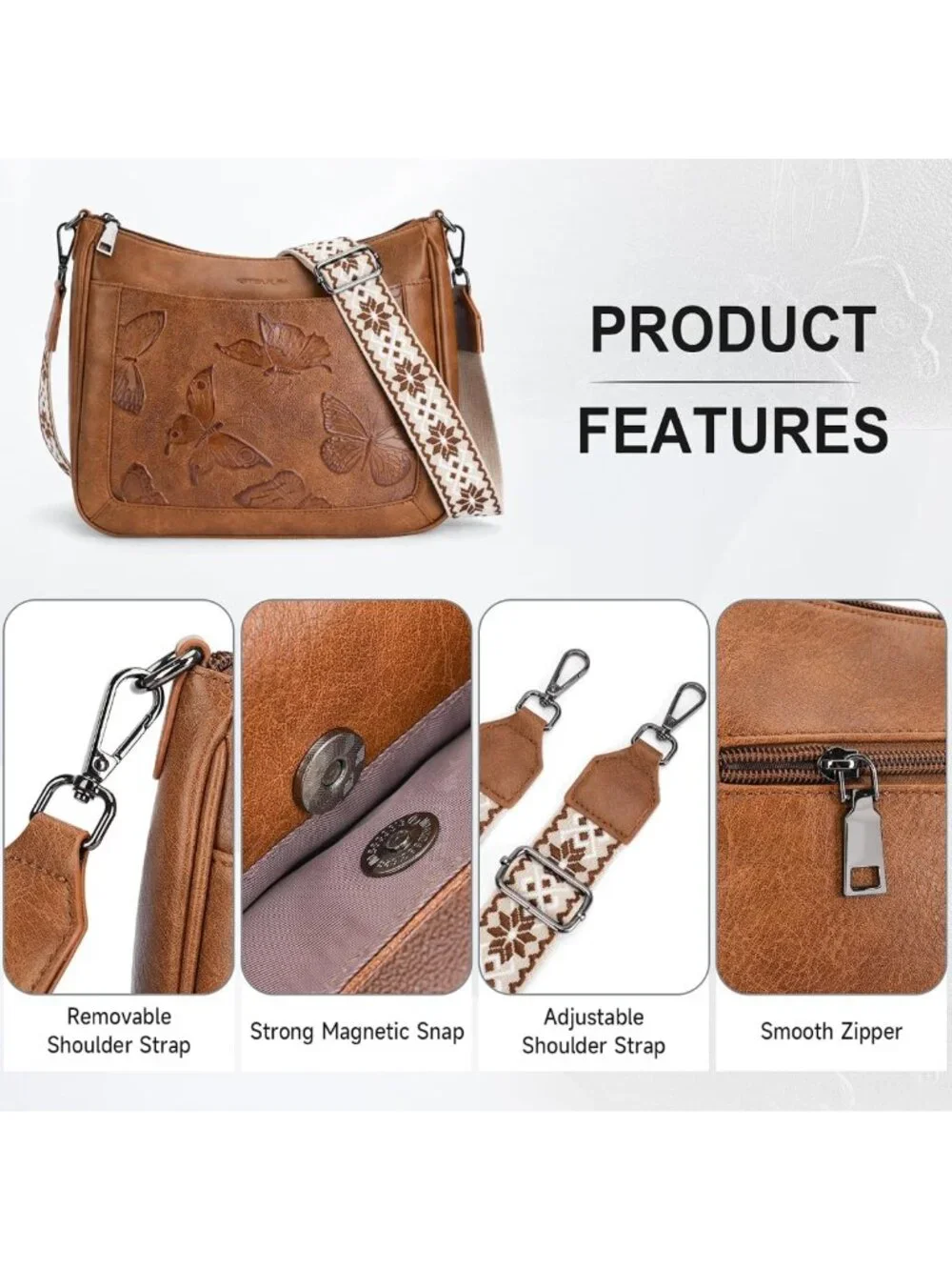 Trendy Vegan Leather Butterfly Crossbody Bag for Women - Medium Hobo Purse